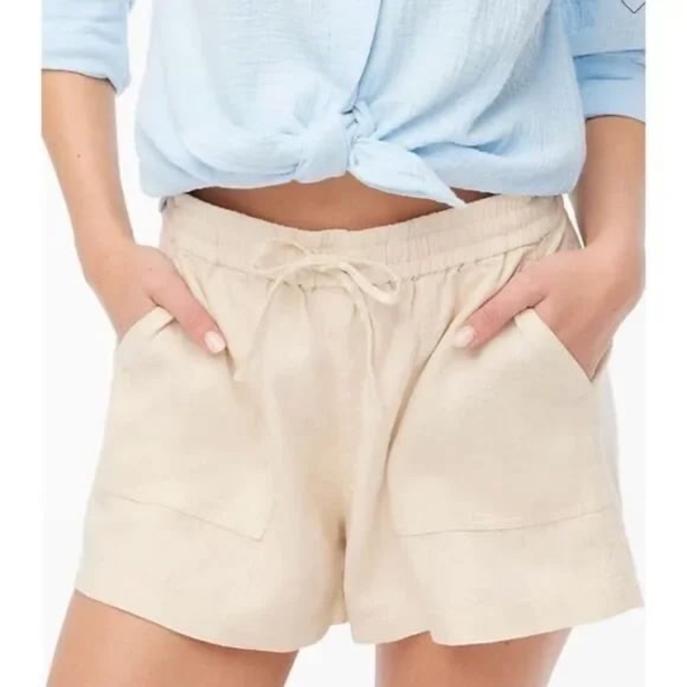 J Crew Factory Linen Blend Shorts Drawstring Waist Front Pockets Size XS Cream